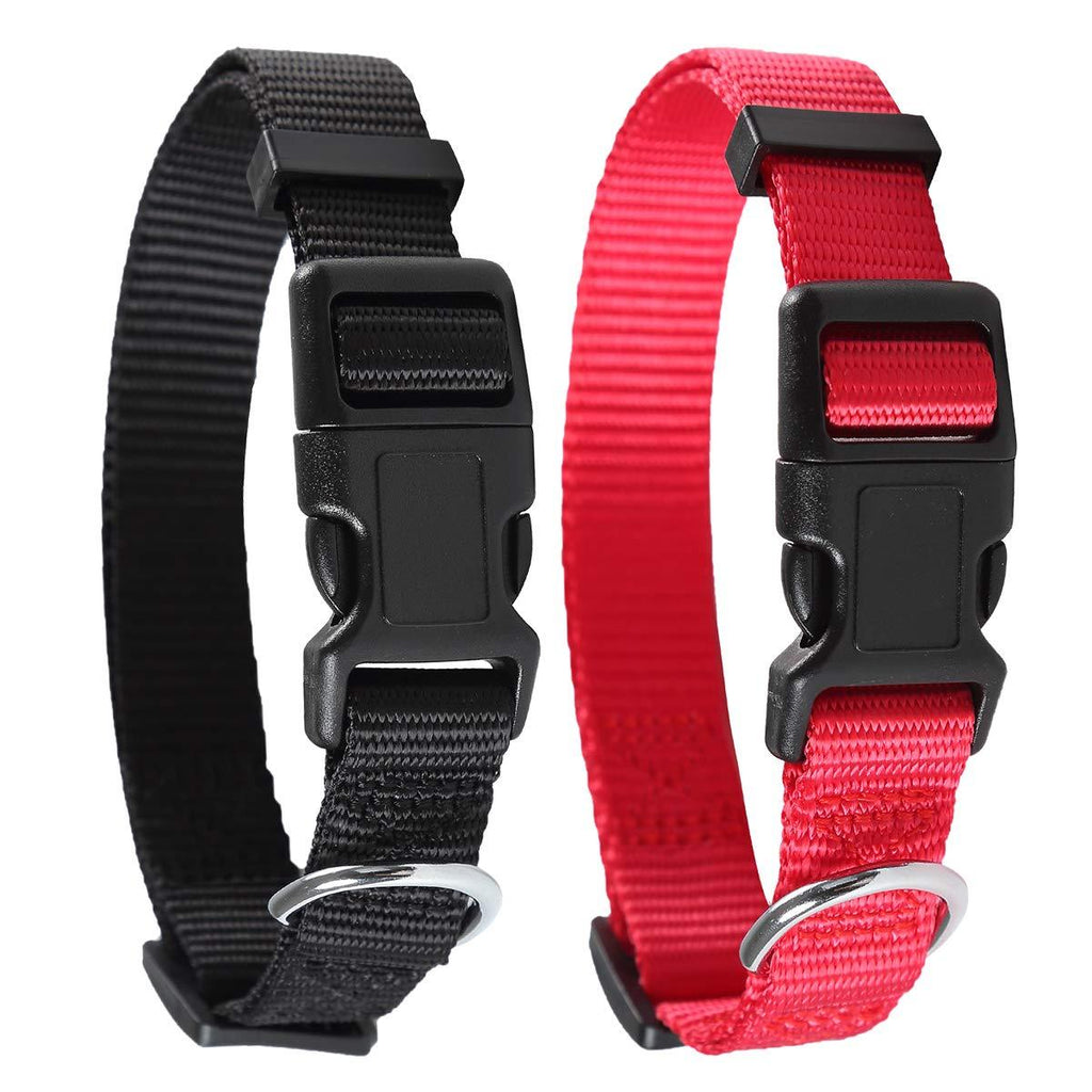 Kosttapaws 2 Pack Dog Collar, Adjustable Quick Release Puppy Nylon Collar, Breathable Durable Dog Collars with Secured Buckle and metal D-ring for Small Medium Large Dogs Cats Puppies S Red and Black - PawsPlanet Australia
