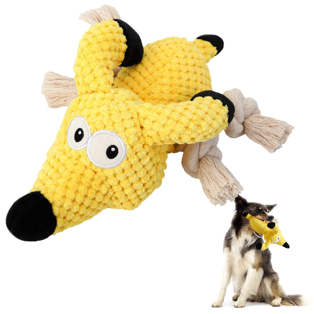 PETTOM Dog Plush Toys Interactive Tough Dog Toys for Small and Large Dogs Birthday Present, Durable Squeaky Dog Toys with Crinkle Paper Yellow Elf Dog Yellow dog - PawsPlanet Australia