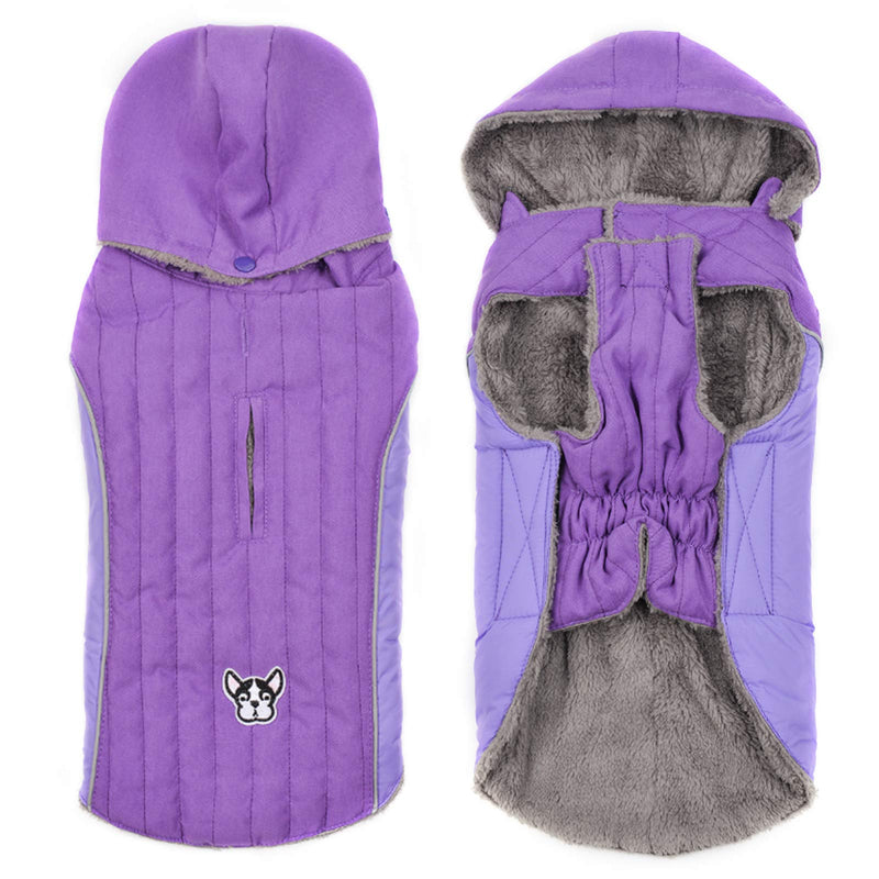 Ctomche Fleece and Cotton Lining Extra Warm Dog Hoodie in Winter,Outdoor Sport Windproof Dog Jacket Winter Warm Large Dog Coat with Harness Hole Purple-L L - PawsPlanet Australia