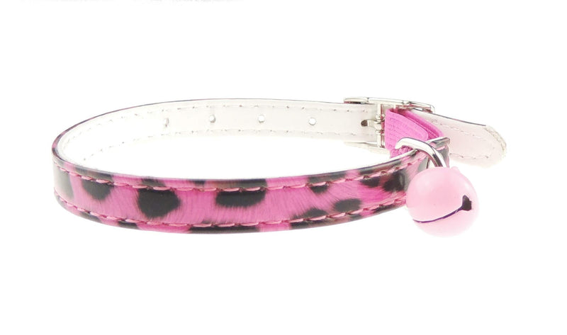 Glamour Girlz Animal Leopard Print Safety Elastic Bell Small Dog Cat Kitten Collar (Magenta) Magenta - PawsPlanet Australia