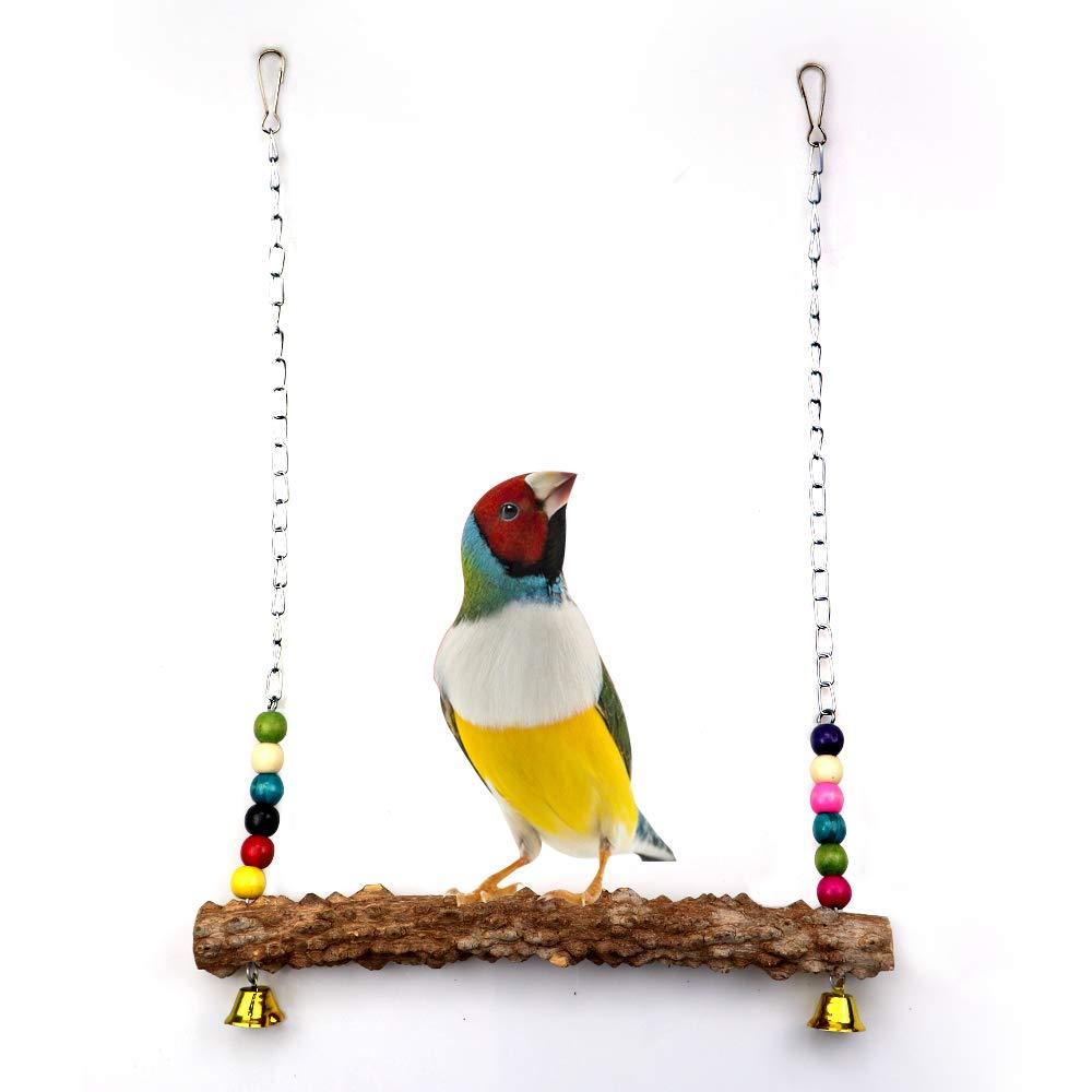 Houdao Parrot Toys Budgie Perch Toy Natural Wooden Swing with Bells and Colorful Beads Handmade Hanging Stand for Large Bird Parakeet Macaws Chicken,Roosters Hens Training and Play Games - PawsPlanet Australia