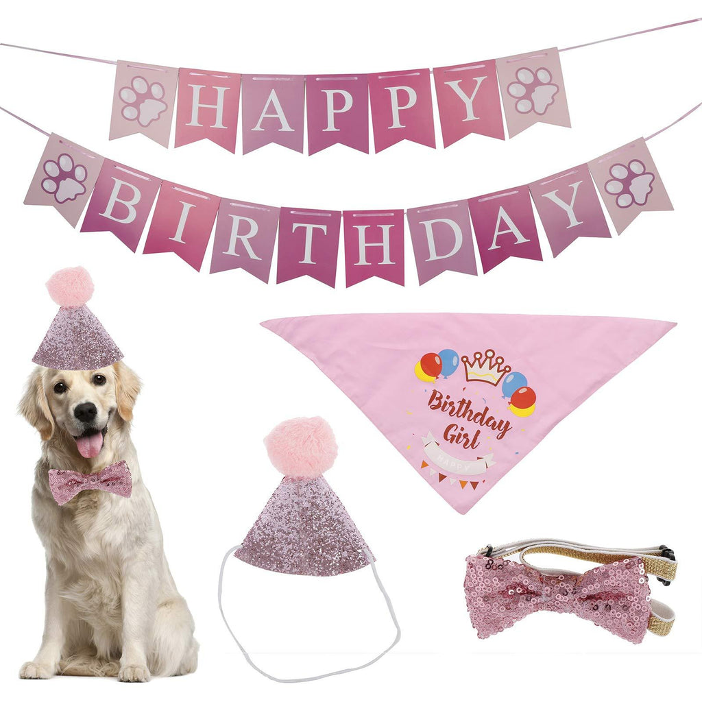 Olgaa Dog Birthday Supplies Birthday Banners Dog Bandanas Birthday Party Hat Pet Bow Tie Collar Cat Dog Bow Ties for Dogs Cats Pets, Pink - PawsPlanet Australia