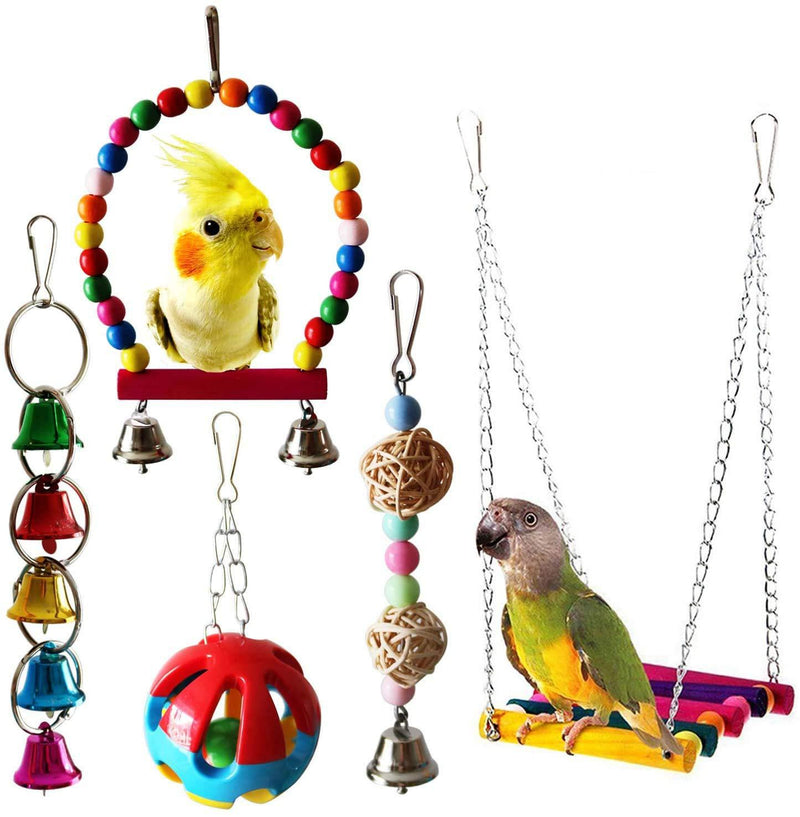 Wonninek 5 pcs Bird Parrot Toys Hanging Bell Pet Bird Cage Hammock Swing Toy Hanging Toy for Small Parakeets Cockatiels - PawsPlanet Australia