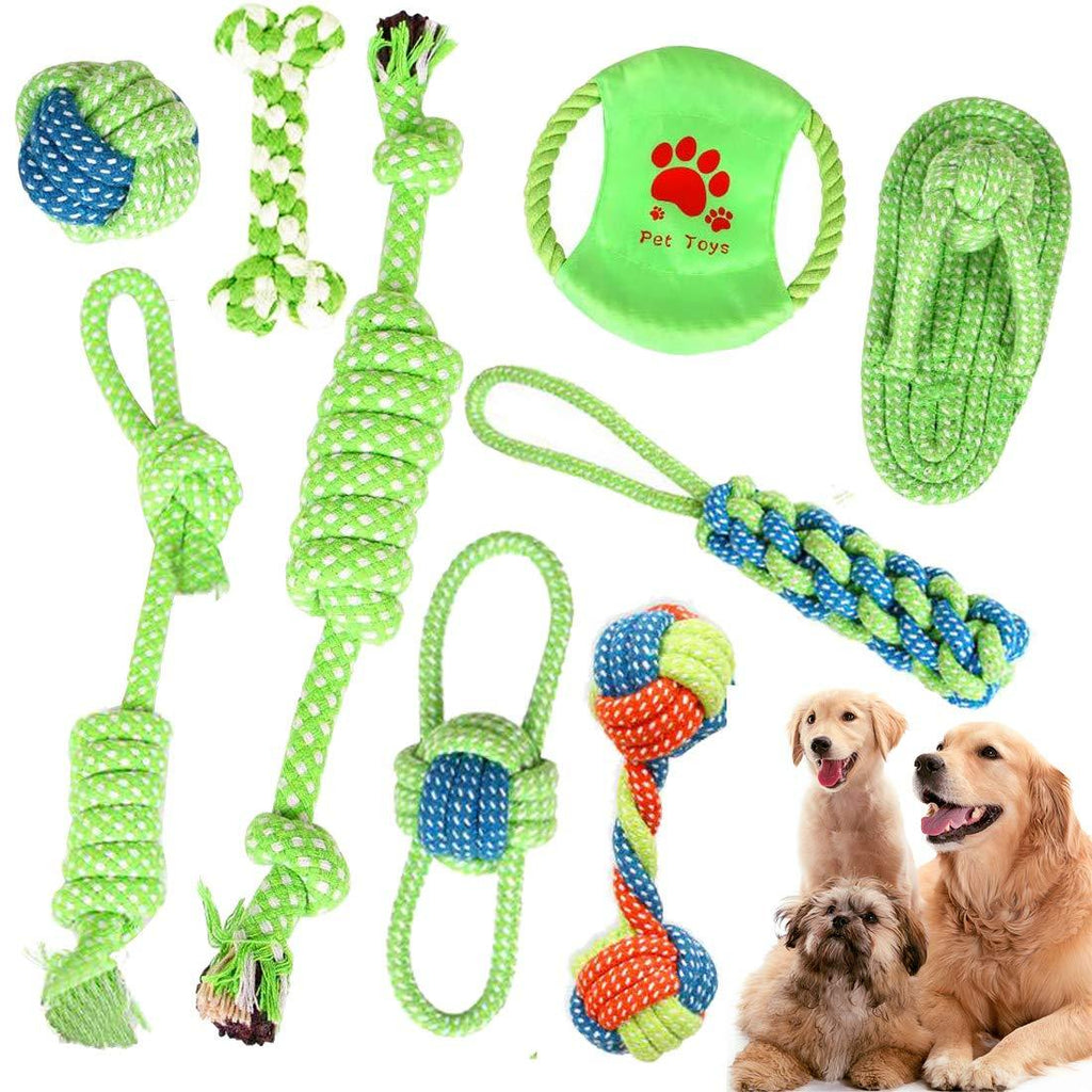 BundleMall Dog Chew Toys Set, 9 Packs Rope Dog Interactive Toy Braided Cotton Knot Rope Dog Indestructible Chew Teething Cleaning Large Dog Interactive Rope Toys (Set A) Set A - PawsPlanet Australia