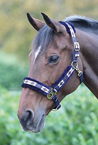 Shires Polo Fleece Lined Headcollar - Pink/Natural/Navy Full - PawsPlanet Australia