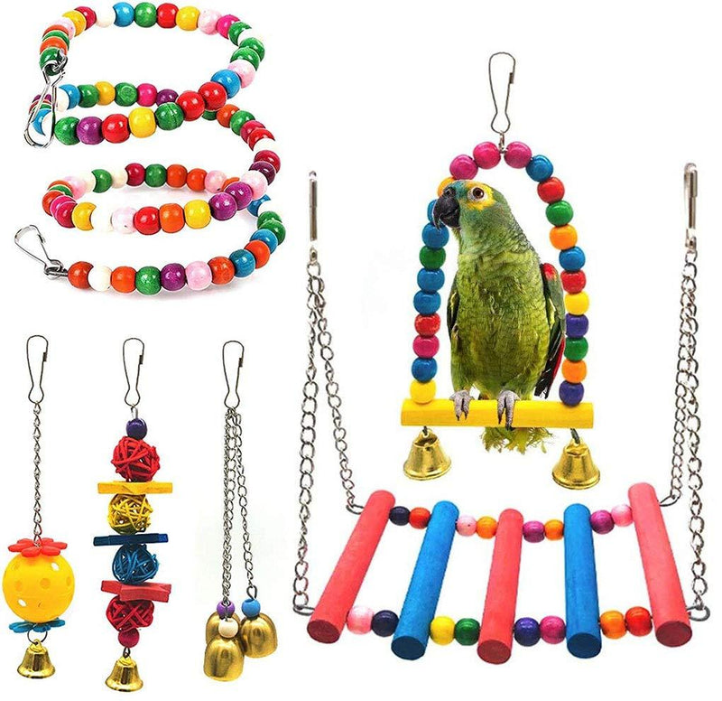 Wonninek Bird Toys Bird Swing Parrot Ladder Budgie Chewing Toy Macaws Bite Parakeets Bell Lovebirds Rattan Conures Perch Finches Toys Pendant 6 Pcs - PawsPlanet Australia