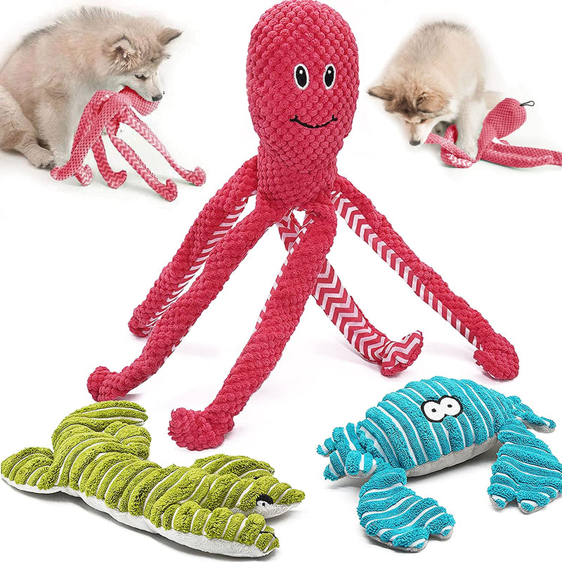 Dog Squeaky Toy Dog Soft Toy Plush Dog Toy, Octopus Tough Dog Toys with Crinkle Paper for Small Medium and Large Dog Playing (3PCS) - PawsPlanet Australia