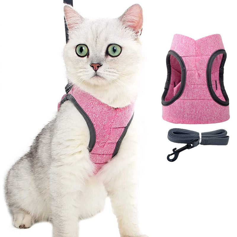 BundleMall Cat Vest Harnesses and Leash Set,Walking Outdoor Outfits,Adjustable Jacket Harness Strap,Mesh Breathable Lightweight Cotton Vest,for Pet Cats and Small Animals (L, pink) L - PawsPlanet Australia