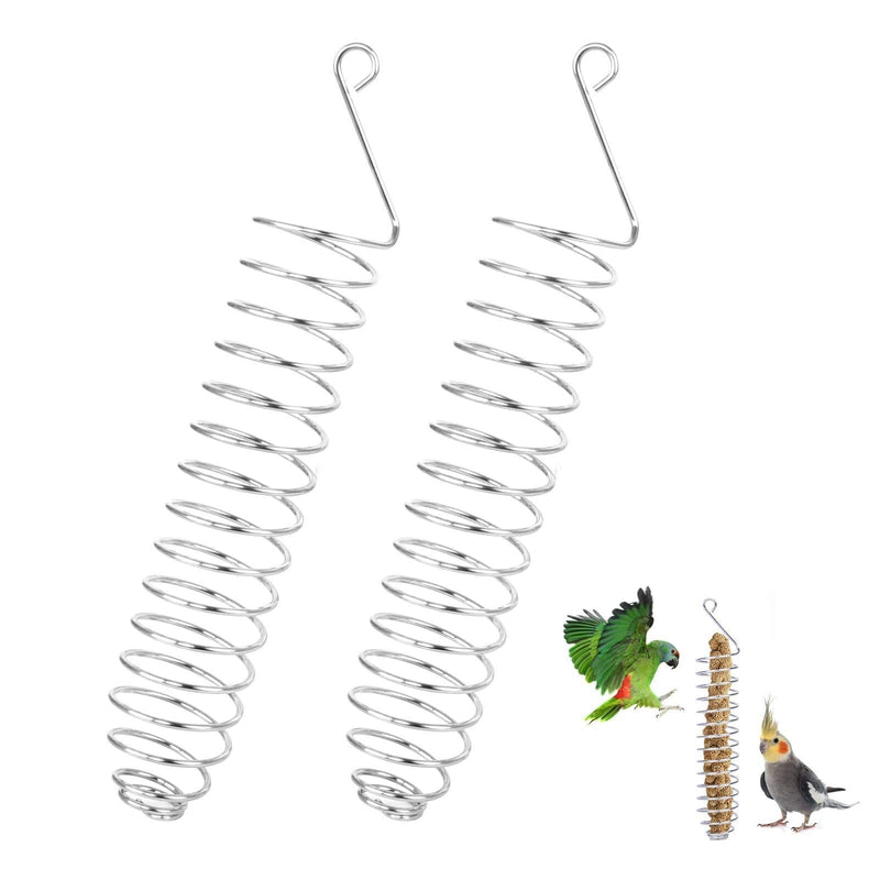 Jubaopen 2PCS Parrot Basket Bird Foraging Toy Parrot Feeder Stainless Steel Feeding Bird Cage Device for Wheat Ears Fruits Vegetables Bread Meat Feeding(15.5×4.4cm, Silver) Spiral feeder - PawsPlanet Australia