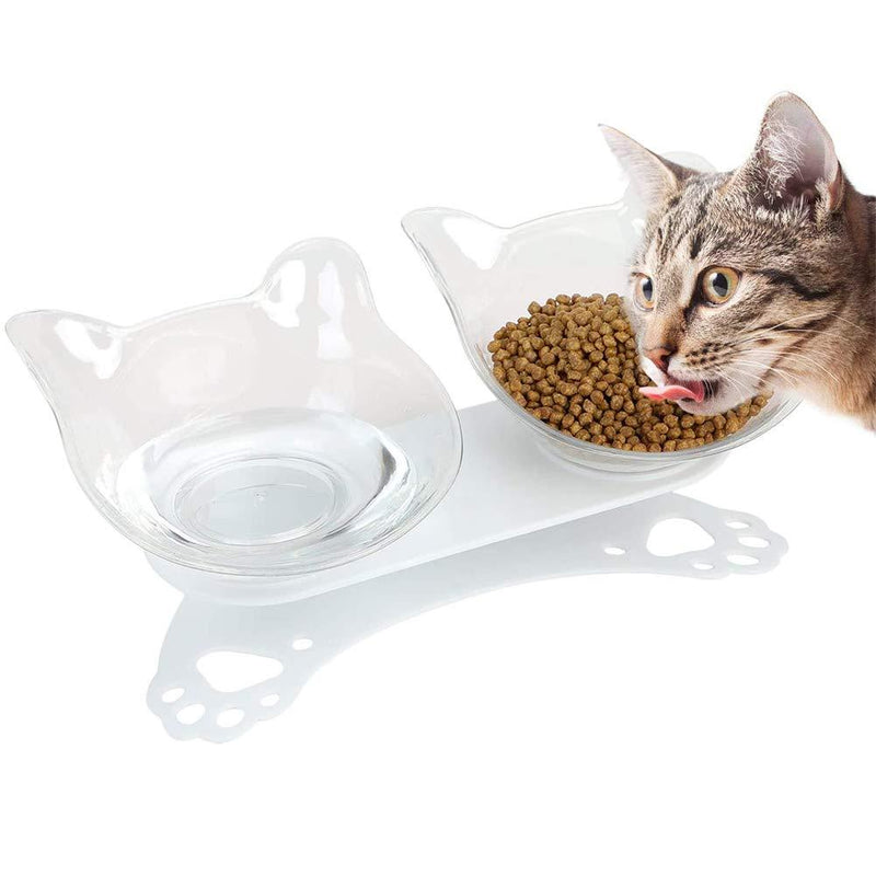 XYDZ Cat Food Bowls, Detachable 15°Tilted Double Cat Bowl, Non-Slip Multi-purpose Cat Dish Cat Water Bowl Pet Bowl Cat Feeding Bowl (Transparent) - PawsPlanet Australia