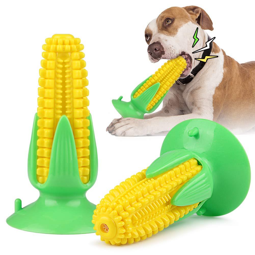 Ezeso Corn Dog Toothbrush Chew Toys with Suction Cup, Squeaky Dog Molar Bite Toy with Durable Bite Resistant, Pet Chew Toys Cleaning Teeth Dental Oral Care for Small Middle Dog Pets - PawsPlanet Australia