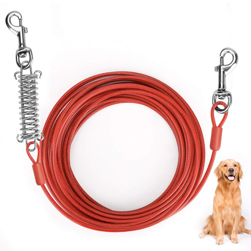 Brynnl 33 ft/10m Tie Out Cable for Dog, Pet Tie Out Cable with Durable Spring and Metal Swivel Hooks, Rust- Proof Training Tether for all breeds Small to Medium Dogs Up to 120 lbs (Red) - PawsPlanet Australia