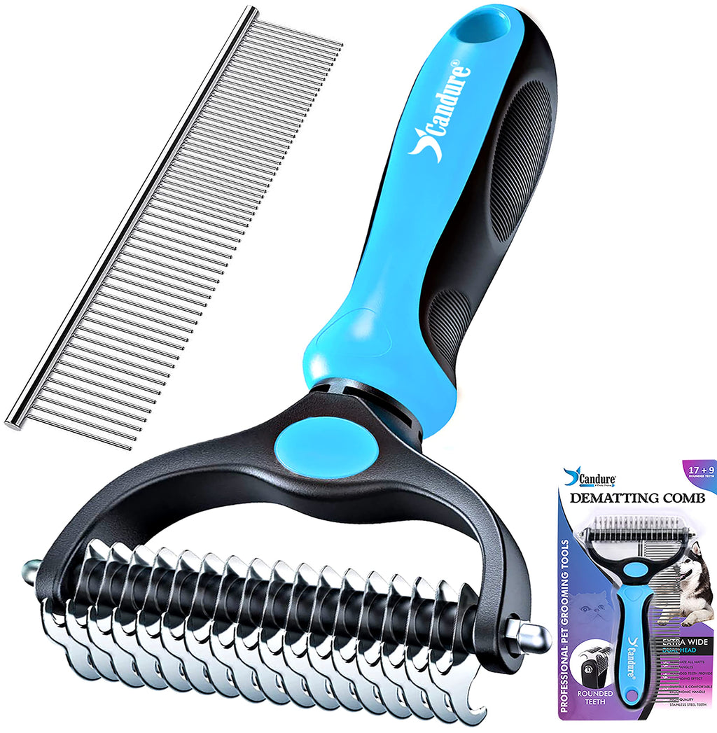 Candure Dematting Comb for Dog and Cat, Pet Grooming Rake and Brushes for Small, Medium Large Dogs-Double Sided Deshedding Tool Removes Knots and Tangled Hair - PawsPlanet Australia