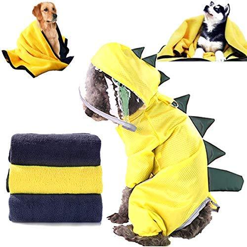 Fadaar Reflective Dog Raincoat 1pcs Hooded Dog Raincoat + 1pcs Super Absorbent Dog Towels 1pcs 00 * 50 cm for Dogs Puppys Cats Microfibre Dog Towels Yollow - PawsPlanet Australia