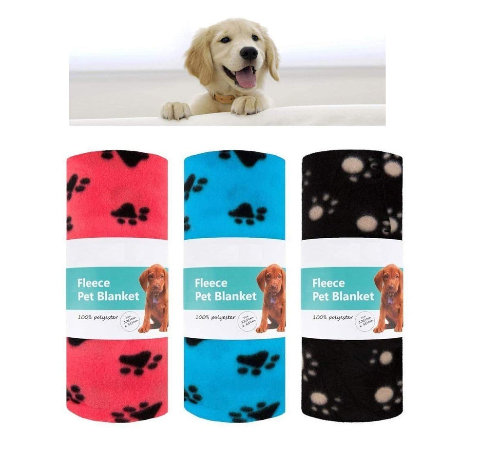 EVERBUY Fleece Pet Blanket Dog Blanket Fleece Washable Puppy Blanket with Paw Print 100cm x 60cm (Pack of 3) Pack of 3 - PawsPlanet Australia