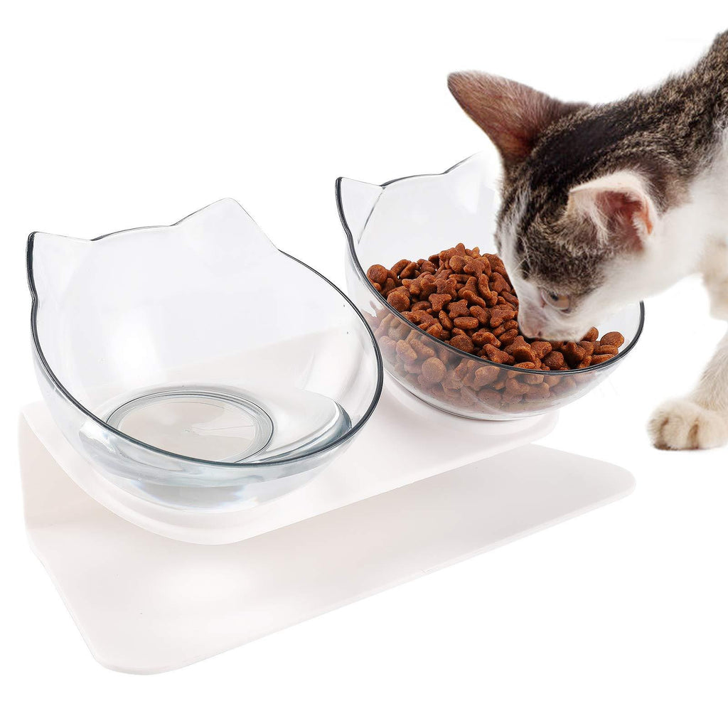 NASHRIO Cat Bowls Plastic, 15° Tilted Anti-Slip Cat Food and Water Bowl, Transparent Kitten Feeding Bowl, Anti Vomiting Orthopedic Cat Bowl, Raised Small Dog Bowl, Protect Pets Cervical Vertebra. - PawsPlanet Australia