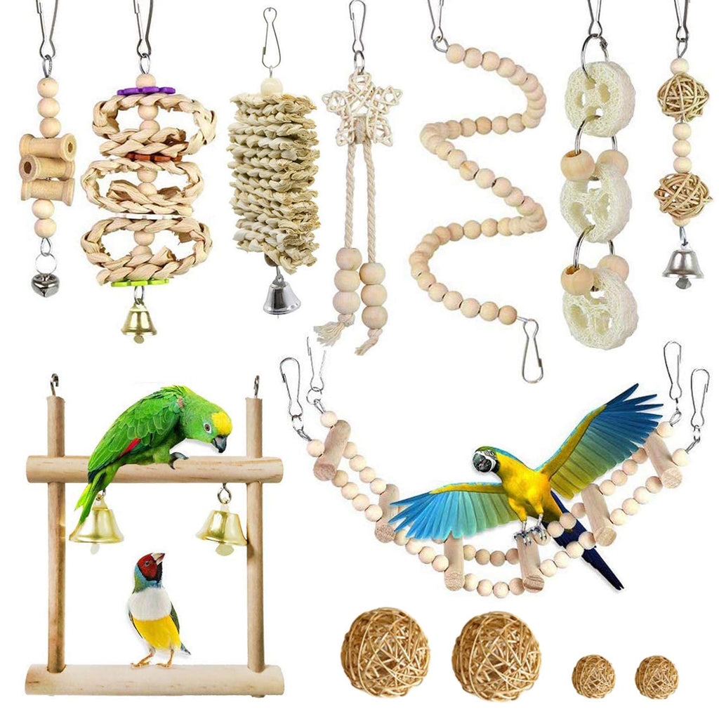 Allazone Bird Parrot Toys, 13 PCS Hanging Bell Pet Bird Cage Hammock Swing Toy Wooden Chewing Toy for Conures, Love Birds, Small Parakeets Cockatiels, Macaws - PawsPlanet Australia