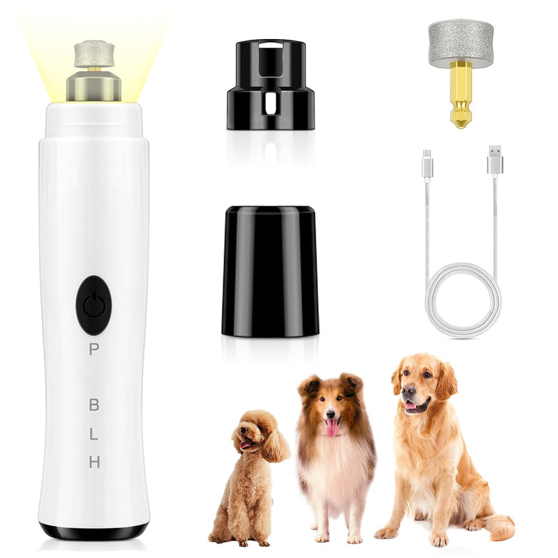 Dog Nail Grinder with LED Light, Powerful Motor Pet Nails Trimmer with 2 Grinding Wheels, 2 Speed Electric Dog Claw Grinder, Rechargeable Quiet Painless Clipper Grooming for Large Medium Small Dogs White - PawsPlanet Australia