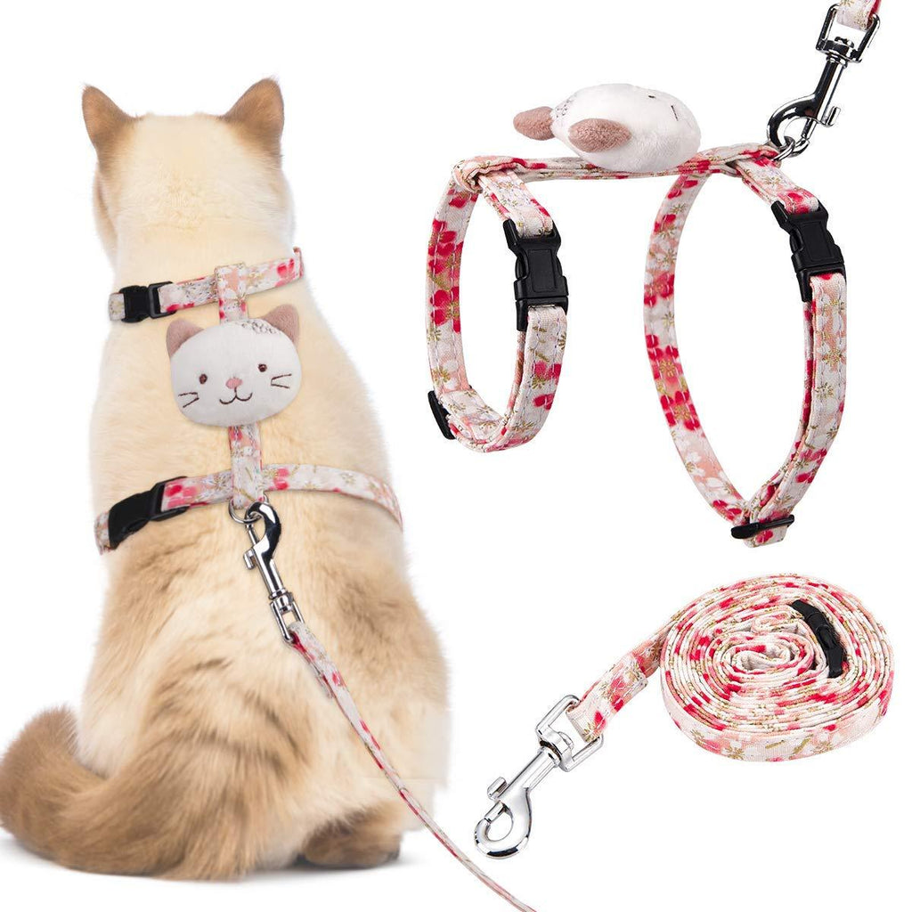 Dociote Cat Kitten Harness and Lead Set, Adjustable Cat Harness Escape Proof with Leash Set for Walking Pet Vest for Cats Kitty Harness with Leash Pink Sakura - PawsPlanet Australia