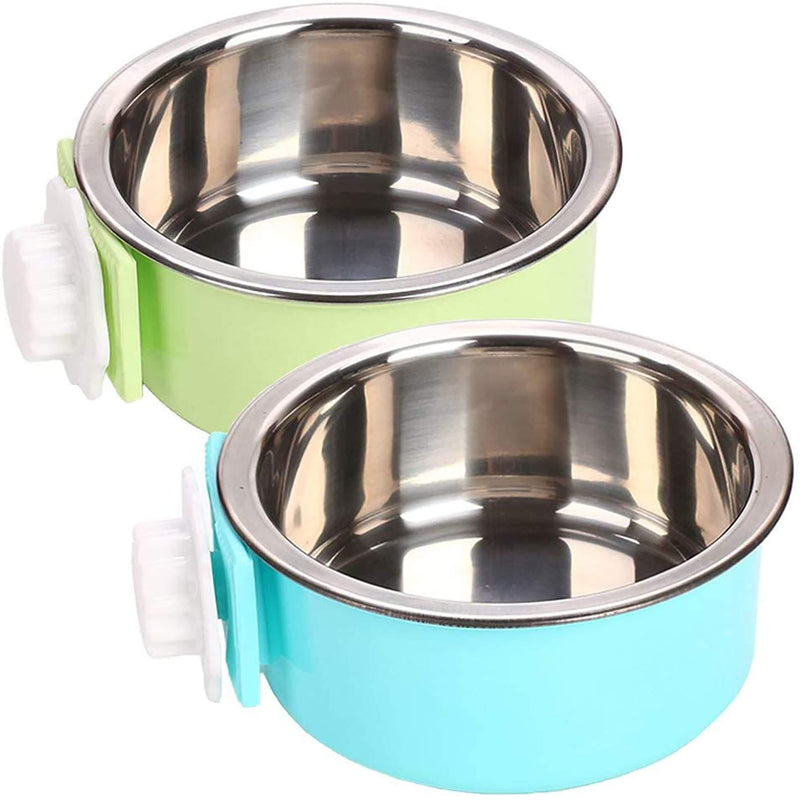 PINVNBY Crate Dog Bowl Removable Hanging Pet Cage Stainless Steel Bowl Food Water Feeder Coop Cup for Cat Puppy Birds Rats Guinea Pigs 2 PCS - PawsPlanet Australia