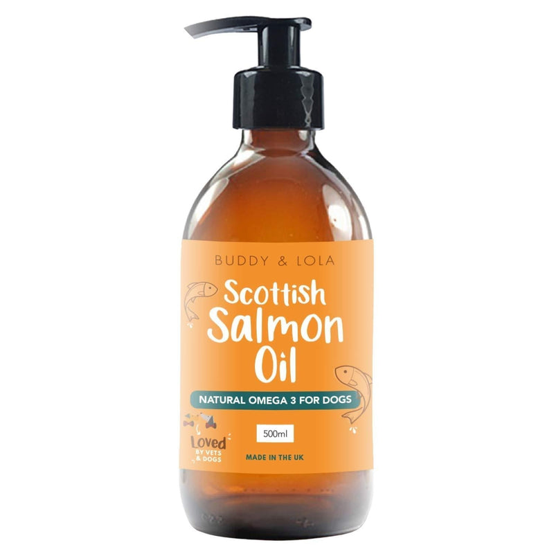Buddy & Lola 100% Pure Food Grade Scottish Salmon Oil For Dogs Cats & Pets (500ml) - Natural Omega 3, 6 & 9 For a Shiny Coat, Better Skin & Joints, Less Itching and Improved Cognitive Health 500 ml (Pack of 1) - PawsPlanet Australia