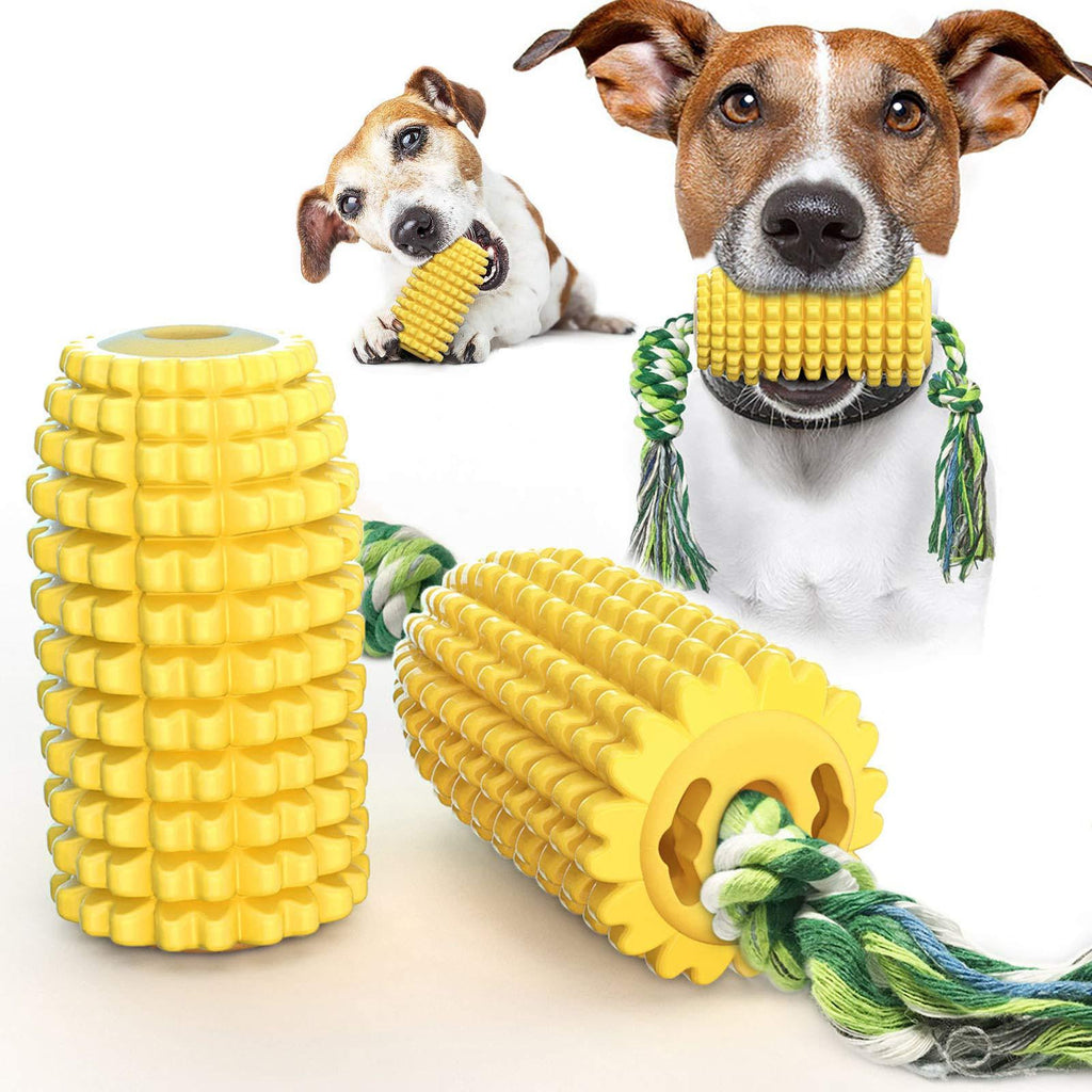 FONGKE Corn Dog Chew Toys, Indestructible Dog Toothbrush Toys with Rope for Medium Large Dogs Teething Cleaning Dental Care,Made of Healthy and Bite Resistant TPR Material - PawsPlanet Australia
