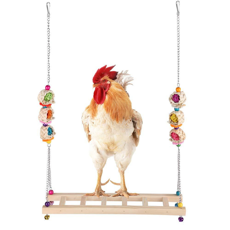 Lurowo Chicken Swing, Natural Wooden Chicken Toys Hanging with Rattan Balls and Twine Rope, Handmade Bird Swing Perch for Hen Parrot Macaw Large Birds Training (A) A - PawsPlanet Australia