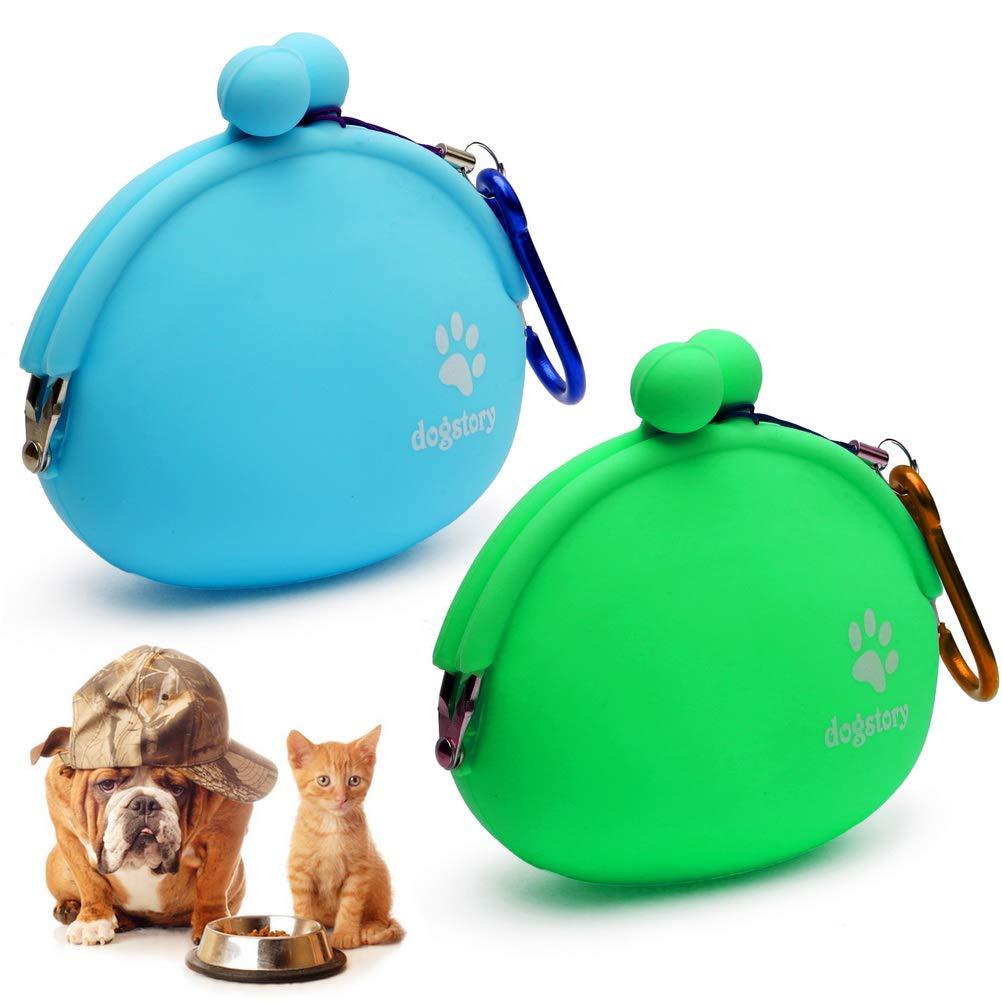 nuoshen 2 Pcs Dog Cat Treat Pouch, Silicone Cat Dog Training Bag Portable Dog Treat Bags (Blue and Green) Blue and Green - PawsPlanet Australia