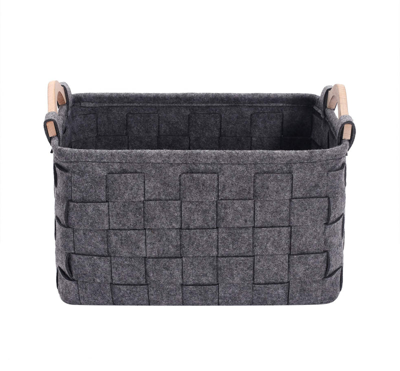 Xbopetda Felt Storage Basket Storage Bin with Wooden Handles Dog Toy Basket - Pet Toy Storage Basket Living Room Sundries Storage-Medium Gray Medium Gray - PawsPlanet Australia