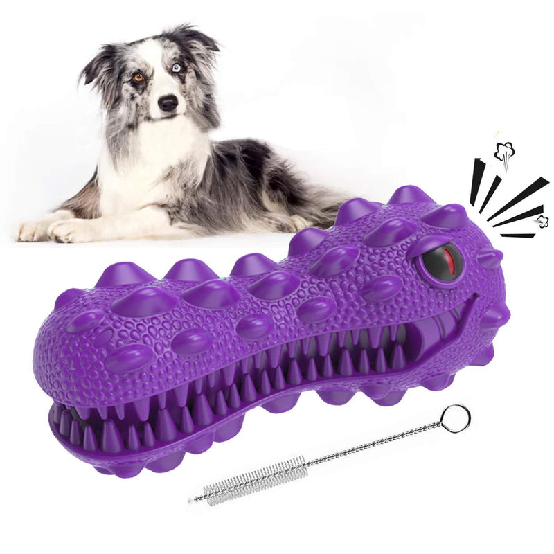 EZSMART Indestructible Dog Toys, Tough Dog Toothbrush Toys for Aggressive Chewers, Durable Teething Boredom Interactive Dog Chew Toys for Teeth Cleaning - Dinosaur Shape, Milk Flavor (Purple) Purple - PawsPlanet Australia