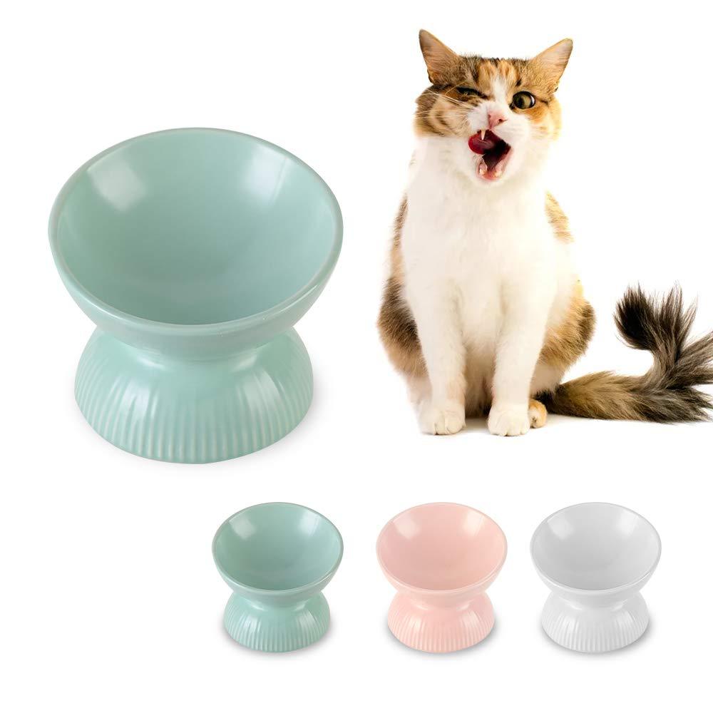 HCHLQLZ Green small Cat Bowl,Raised Cat Food Bowls Anti Vomiting,Tilted Elevated Cat Bowl,Ceramic Pet Food Bowl for Flat-Faced Cats,Small Dogs,Protect Pet's Spine,Dishwasher Safe - PawsPlanet Australia