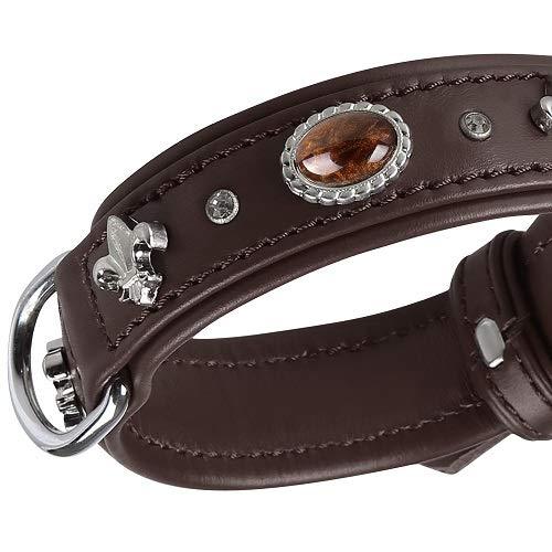 MICHUR Mateo dog collar leather, dog leather collar, collar, brown, LEATHER, with lilies, rhinestones and brown marbled stones Neck circumference 10,24-12,20" - PawsPlanet Australia