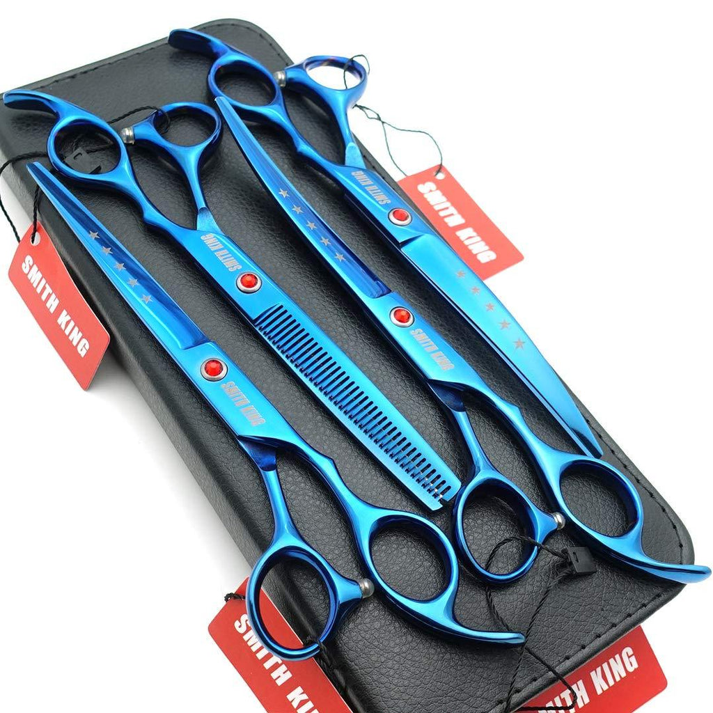7.0 inches Professional Dog Grooming Scissors Set Straight & thinning & Curved 4pcs in 1 Set (Blue) - PawsPlanet Australia