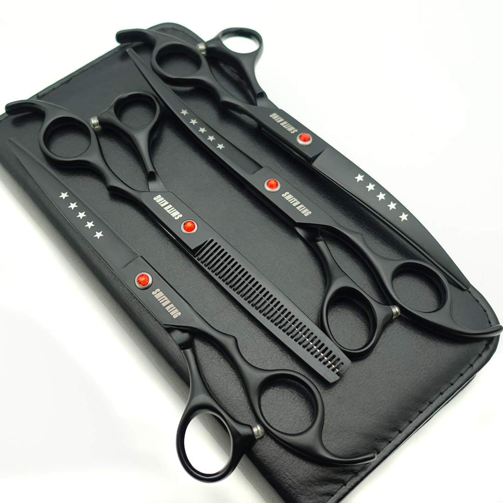 7.0 inches Professional Dog Grooming Scissors Set Straight & thinning & Curved 4pcs in 1 Set (Black) - PawsPlanet Australia