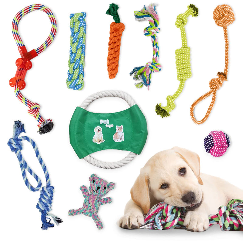 KEPLIN Rope Chew Toys for Dogs - Pack of 10 | Strong Rope, Ball & Tug for Teething, Stimulation & Training | 100% Natural Cotton | Accessories for Small, Medium & Large Puppies & Adults (Style 1) Style 1 - PawsPlanet Australia