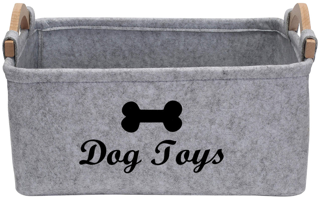 Xbopetda Fiber Soft Felt Dog Storage Basket Bin Organizer - Dog Toy Bin with Wooden Handle- Pet Supplies Storage Basket-Light Grey 38*25*18 CM Dog-light Grey - PawsPlanet Australia