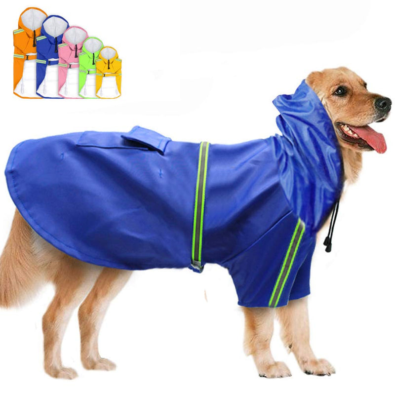 FEimaX Dog Raincoats Waterproof Adjustable Raincoat with Hood for Medium Large Dogs, Lightweight Reflective Hoodies Pet Clothes Windproof Safety Rain Poncho Coat for Outdoor Walking XL (Chest: 22, Body 15.7'') Blue - PawsPlanet Australia