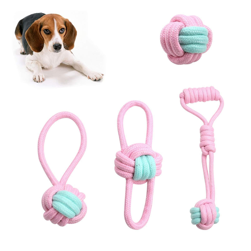 Nwvuop 4pcs Puppy Teething Toys Dog Chew Rope Toys Set Interactive Pet Toys Gift for Small Puppies and Medium Dogs with Ball and Cotton Ropes Pink - PawsPlanet Australia