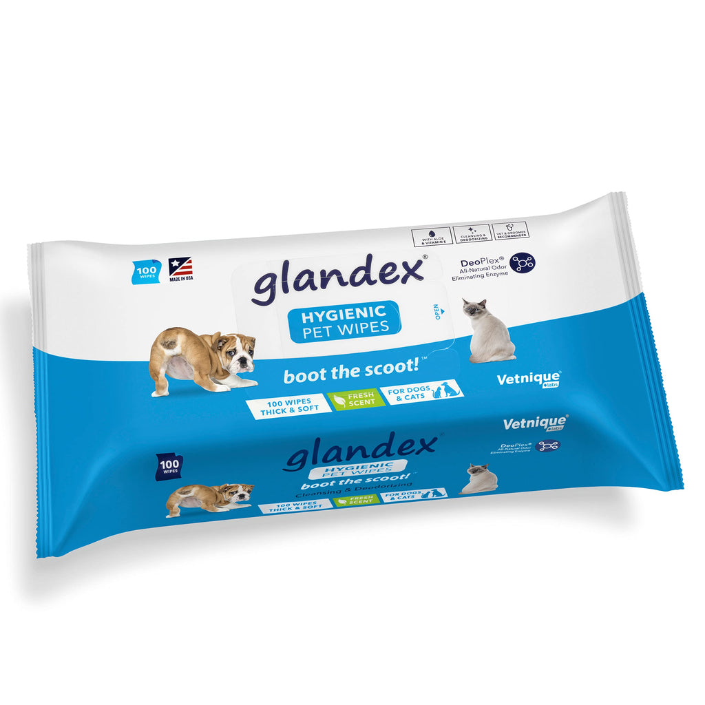 glandex Dog Wipes for Pets Cleansing & Deodorizing Anal Gland Hygienic Wipes for Dogs & Cats with Vitamin E, Skin Conditioners and Aloe - by Vetnique Labs (100ct Pouch) - PawsPlanet Australia