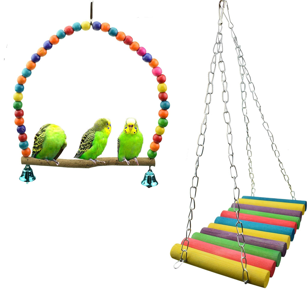 Lolitarcrafts 2 Pack Larger bird parrot Toys Set Bells Hanging Swing Bird Cage Toys for Larger Parakeet Parrots - PawsPlanet Australia