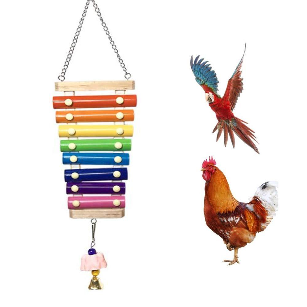 ASOCEA Chicken Wooden Xylophone Toy Hen Hanging Interactive Musical Toys Play Coop Pecking Toys Cage Accessories with Metal Chain for Chicken Parrot Hen - PawsPlanet Australia