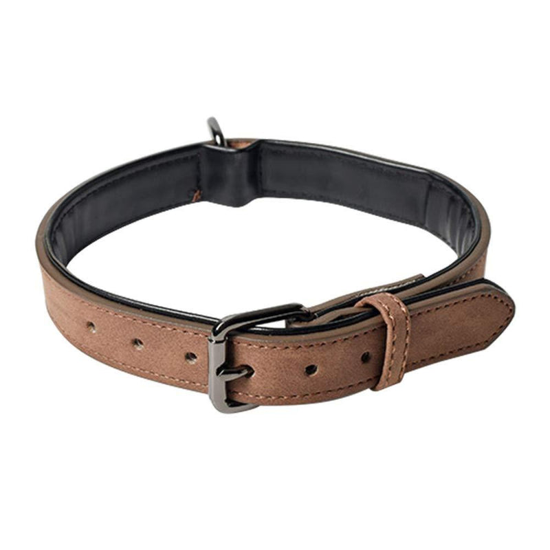 MiOYOOW Leather Dog Collar, Adjustable Pet Collar Necksize 32cm-58cm, Lightweight Outdoor Training Collars for Dogs L coffee - PawsPlanet Australia
