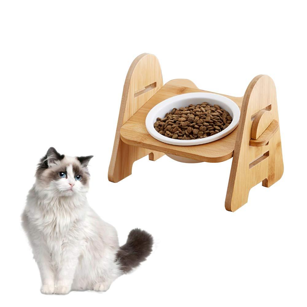 Raised Pet Bowls Stand, 15°Tilted Platform Single Bowl Cat Feeder Cat Feeding Bowl Raised with Stand, Cat Ceramic Bowl Set for Feeding Food and Water - PawsPlanet Australia