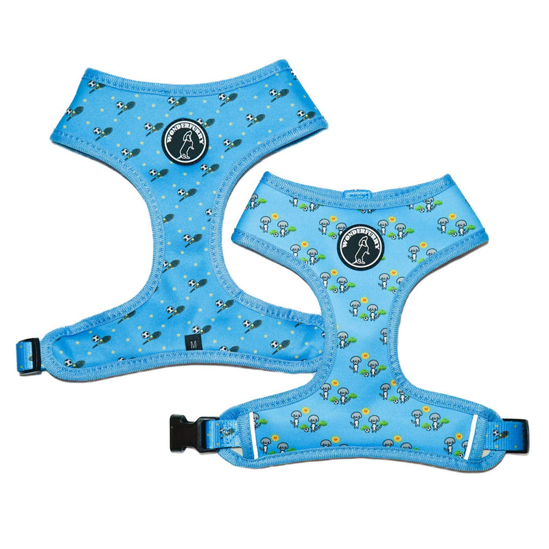 Wonderfurry Reversible Harness for small, medium, large dogs or cats, Blue Sporty Doggy (L) L - PawsPlanet Australia