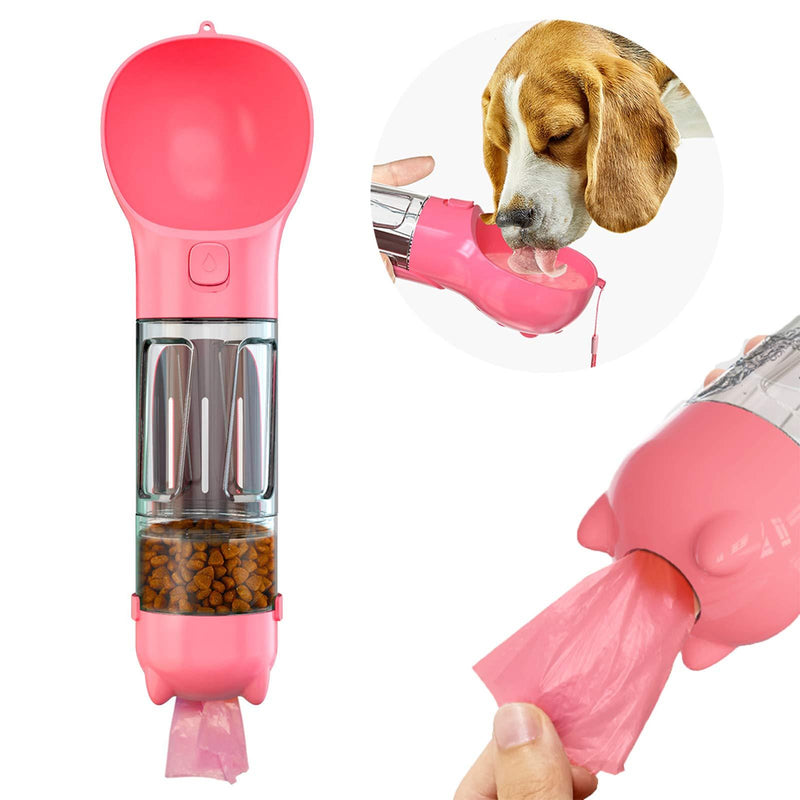 Morn Light Dog Water Bottle with Food Storage|Portable Puppy Water Dispenser with Poop Bags Holder|Dishwasher Safe Heavy Duty Travel Hike Bottle for Pets(Pink) - PawsPlanet Australia