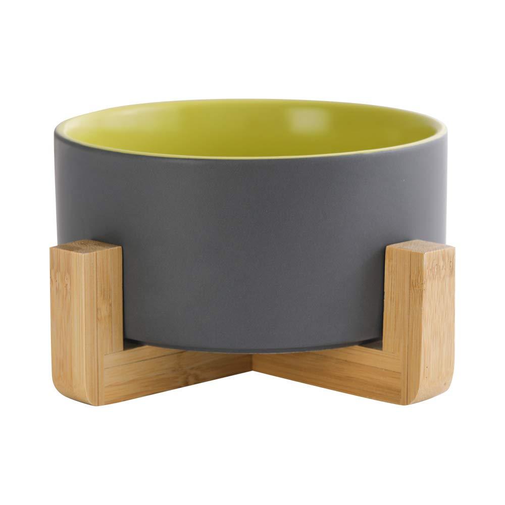 HCHLQLZ Gray Green Ceramic Dog Bowl with Wood Stand No Spill Pet Food Water Feeder Cats Small Dogs - PawsPlanet Australia