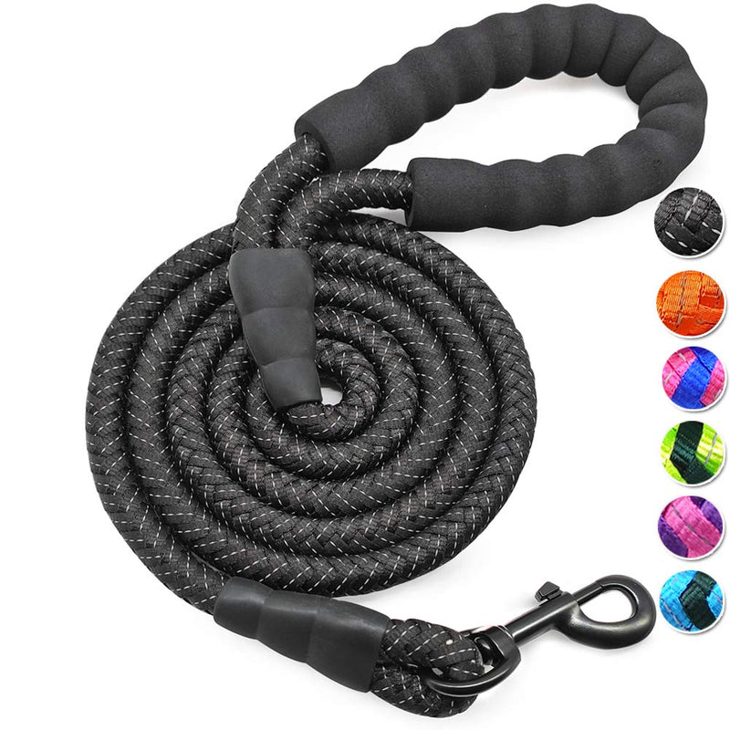 Mycicy 6FT Strong Dog Lead Rope Dog Lead Highly Reflective Threads with Soft Padded Handle for Small Medium Large Dogs (6ft 1/4", Pureblack) 6ft * 1/4" Pure black - PawsPlanet Australia
