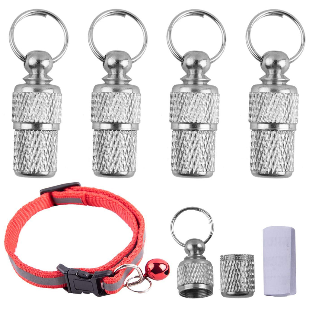 QUACOWW 4 Pieces Pet ID Tube Tags With 1 Pieces Pet Collar Stainless Steel Anti Lost Pet ID Tag for Dogs Cat Puppy Collar to Prevent Pet Loss - PawsPlanet Australia