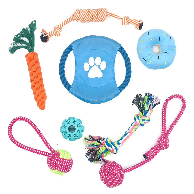 WDEC 8 PCS Dog Rope Toys, Dog Chew Toys, Cotton Knot, Tough and Durable, Interactive Toy, Dental Health, Teeth Cleaning, Teething Training, Puppy Pet Braided Rope Toys Set, Gift for Dogs - PawsPlanet Australia