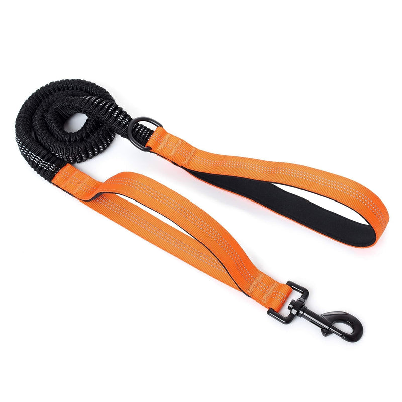 Mile High Life | 4Feet- 7Feet Dog Bungee Walking Leash w Control Handle | Reflective Gentle Pull Training Lead | Soft Padding w Dog Poop Bag Holder Ring (Orange ) Orange - PawsPlanet Australia